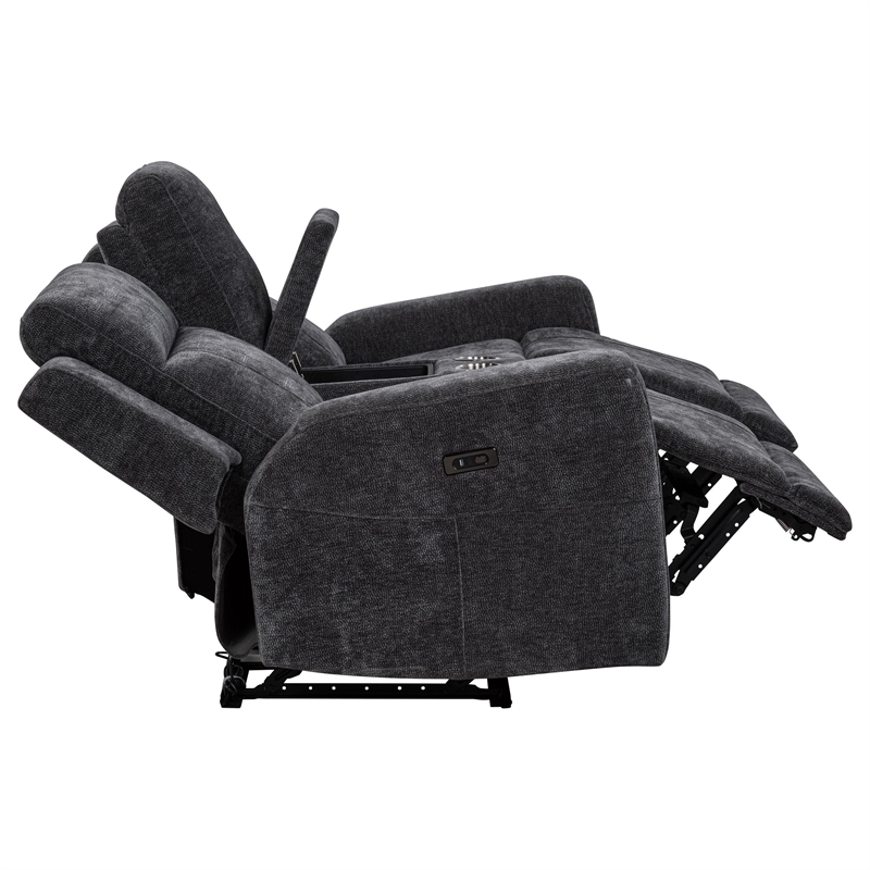 Pemberly Row 3-Piece Chenille Power Reclining Sofa Set in Dark Gray