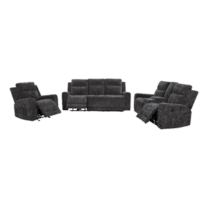 Pemberly Row 3-Piece Chenille Power Reclining Sofa Set in Dark Gray
