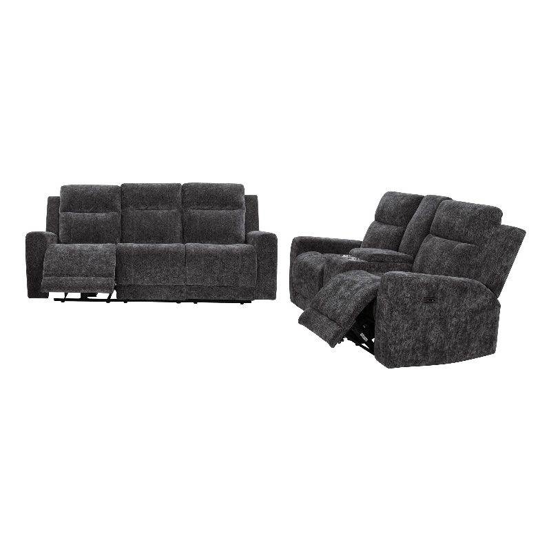 Pemberly Row 2-Piece Chenille Power Reclining Sofa Set in Dark Gray