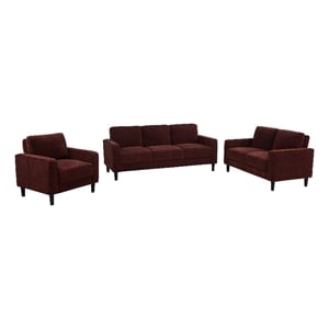 Pemberly Row 3-Piece Upholstered Fabric Track Arm Sofa Set in Rust Red