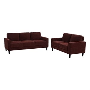 Pemberly Row 2-Piece Upholstered Fabric Track Arm Sofa Set in Rust Red