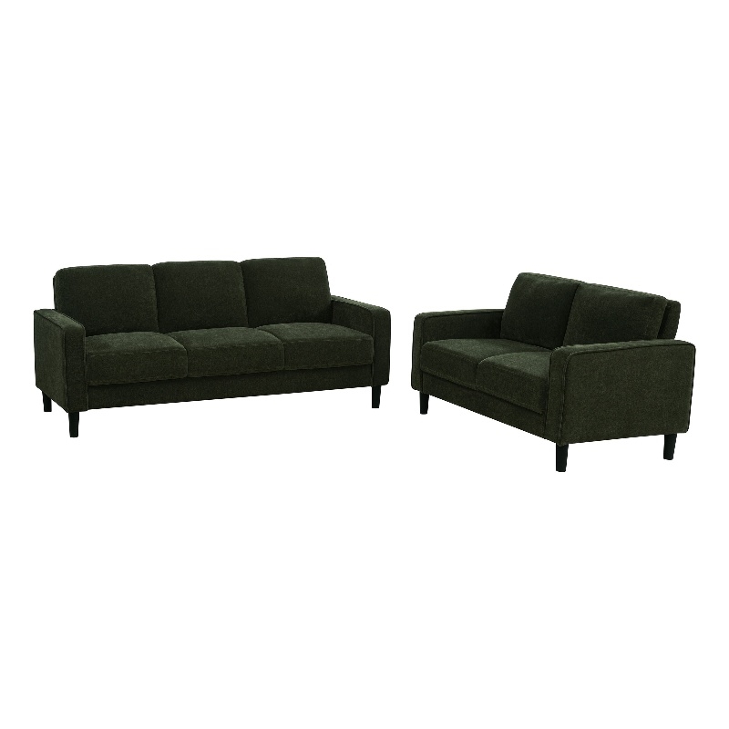 Pemberly Row 2-Piece Fabric Track Arm Sofa Set in Matcha Green