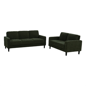 Pemberly Row 2-Piece Fabric Track Arm Sofa Set in Matcha Green