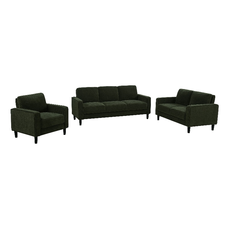 Pemberly Row 3-Piece Fabric Track Arm Sofa Set in Matcha Green
