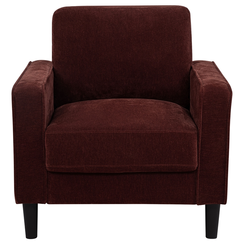 Pemberly Row Transitional Fabric Track Arm Accent Chair in Rust