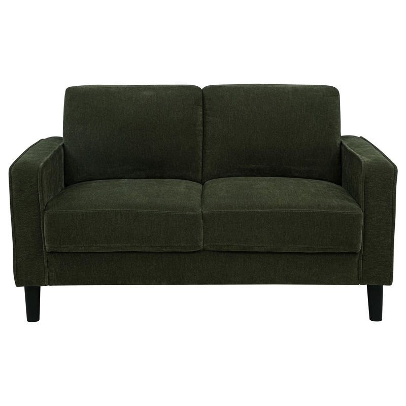 Pemberly Row Upholstered Fabric Track Arm Loveseat in Matcha Green