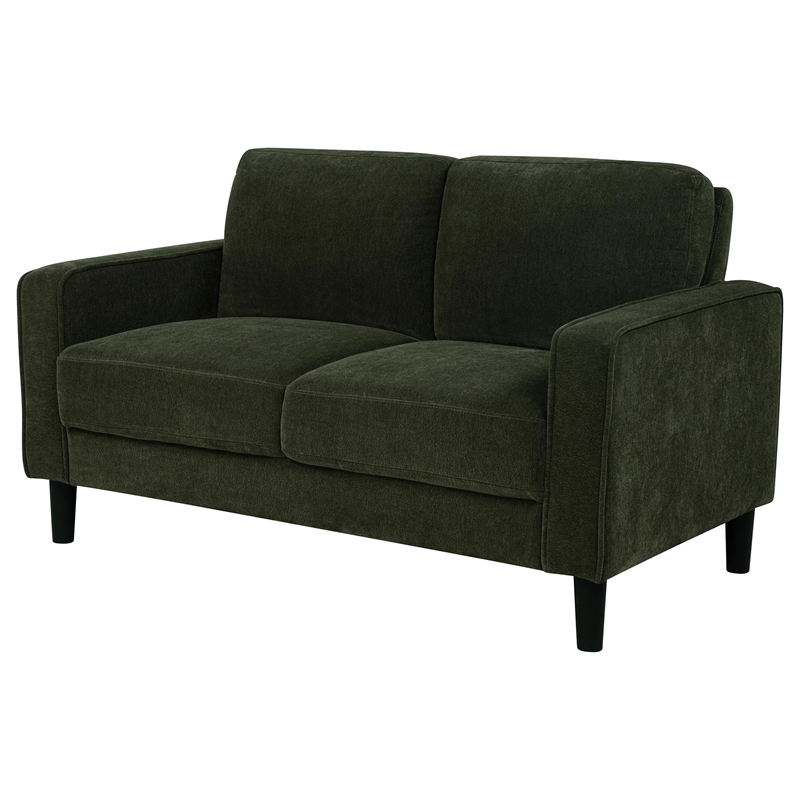 Pemberly Row Upholstered Fabric Track Arm Loveseat in Matcha Green