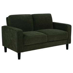 Pemberly Row Upholstered Fabric Track Arm Loveseat in Matcha Green