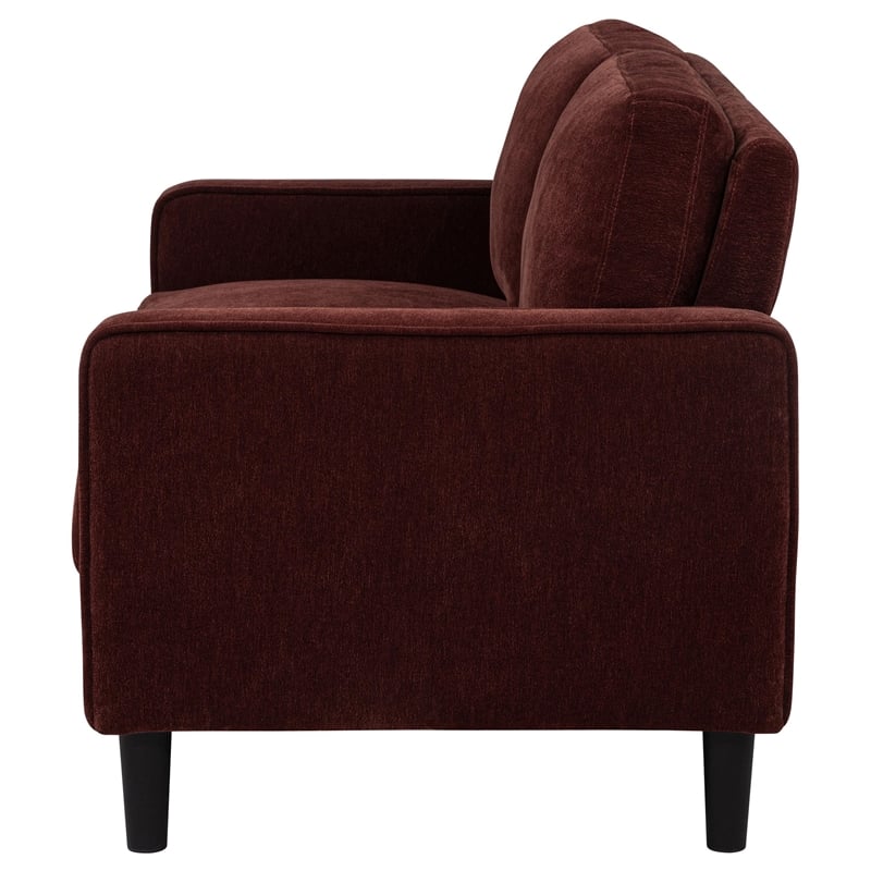 Pemberly Row Transitional Fabric Track Arm Loveseat in Rust Red