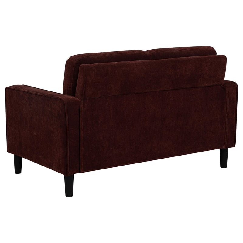 Pemberly Row Transitional Fabric Track Arm Loveseat in Rust Red