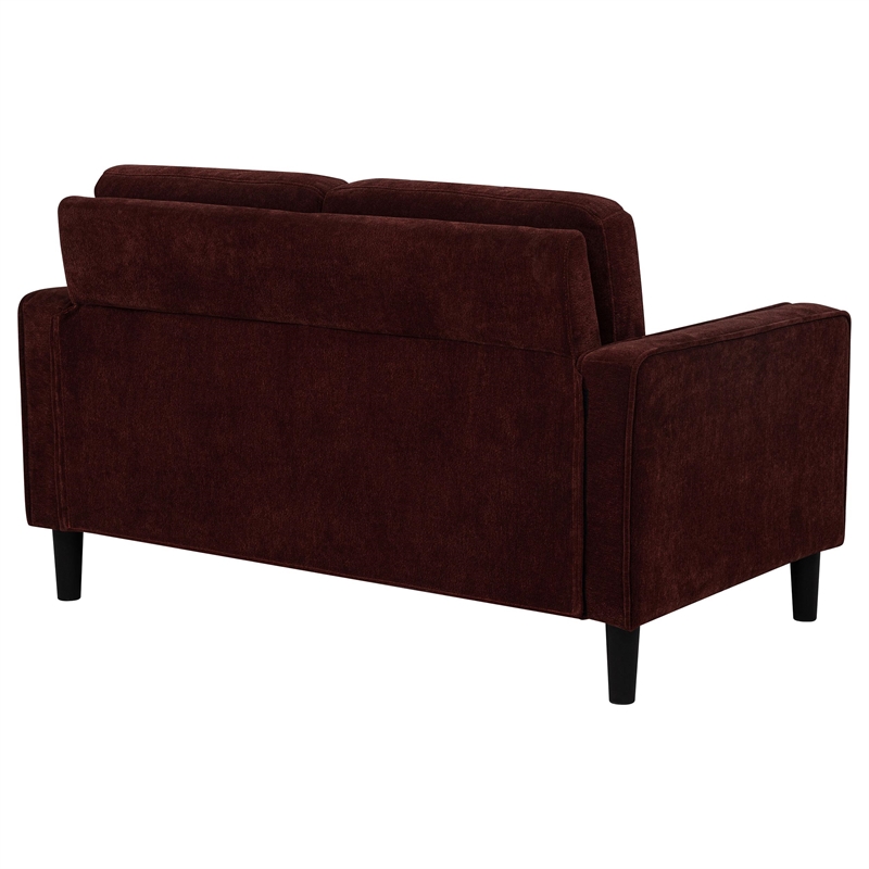 Pemberly Row Transitional Fabric Track Arm Loveseat in Rust Red