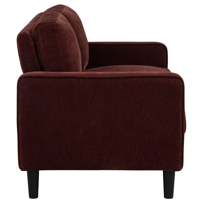 Pemberly Row Transitional Fabric Track Arm Loveseat in Rust Red
