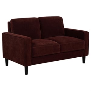 Pemberly Row Transitional Fabric Track Arm Loveseat in Rust Red