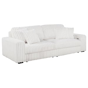 Pemberly Row Channel Tufted Fabric Dual Power Chaise Sofa in Ivory White