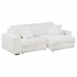 Pemberly Row Channel Tufted Fabric Dual Power Chaise Sofa in Ivory White