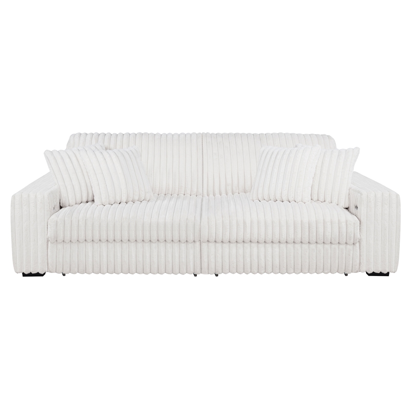 Pemberly Row Channel Tufted Fabric Dual Power Chaise Sofa in Ivory White