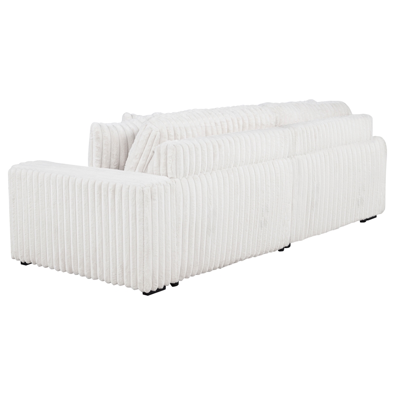 Pemberly Row Channel Tufted Fabric Dual Power Chaise Sofa in Ivory White