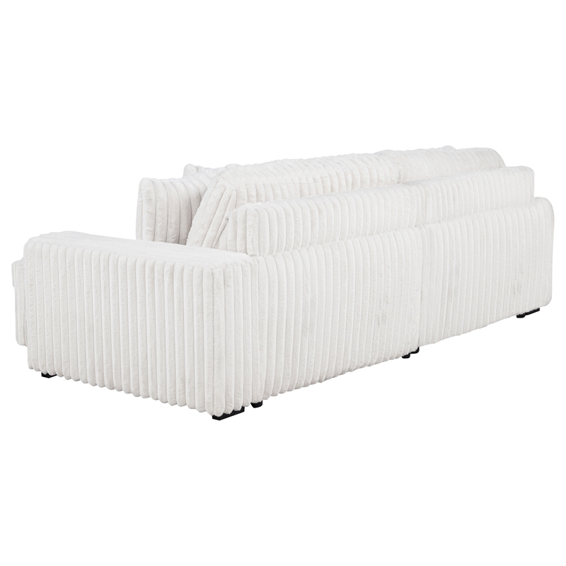Pemberly Row Channel Tufted Fabric Dual Power Chaise Sofa in Ivory White