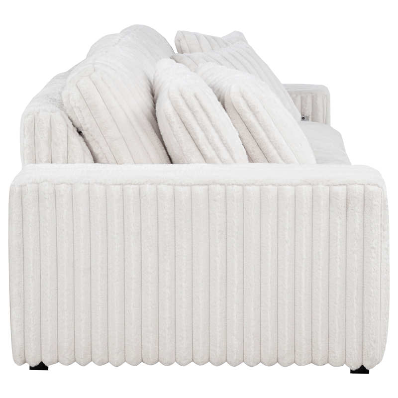 Pemberly Row Channel Tufted Fabric Dual Power Chaise Sofa in Ivory White