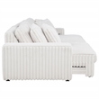 Pemberly Row Channel Tufted Fabric Dual Power Chaise Sofa in Ivory White