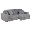 Pemberly Row Channel Tufted Fabric Dual Power Chaise Sofa in Gray