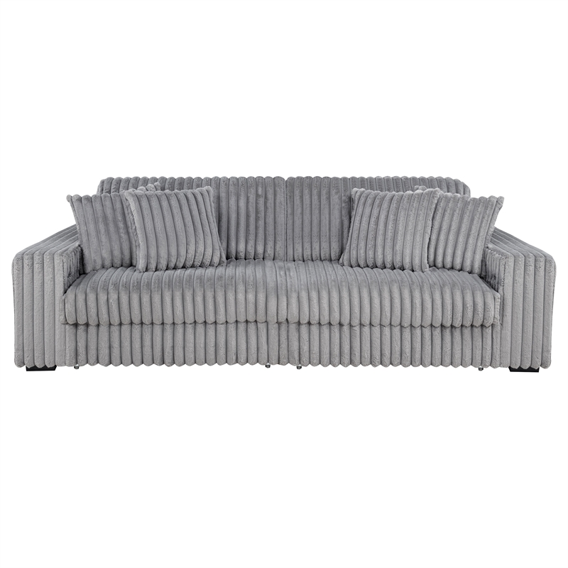 Pemberly Row Channel Tufted Fabric Dual Power Chaise Sofa in Gray