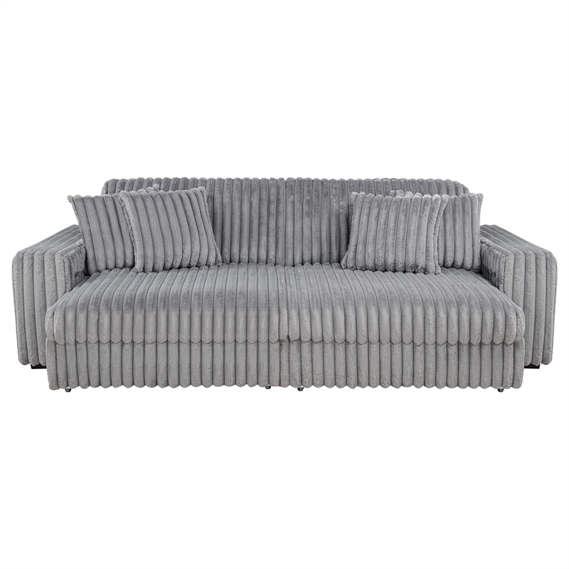 Pemberly Row Channel Tufted Fabric Dual Power Chaise Sofa in Gray