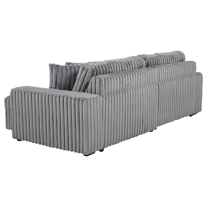 Pemberly Row Channel Tufted Fabric Dual Power Chaise Sofa in Gray