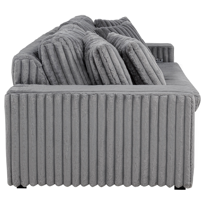 Pemberly Row Channel Tufted Fabric Dual Power Chaise Sofa in Gray