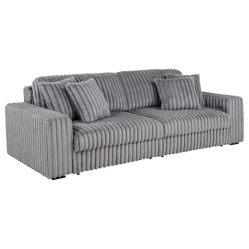 Pemberly Row Channel Tufted Fabric Dual Power Chaise Sofa in Gray