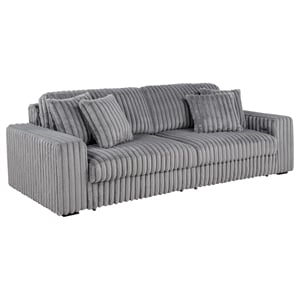 Pemberly Row Channel Tufted Fabric Dual Power Chaise Sofa in Gray