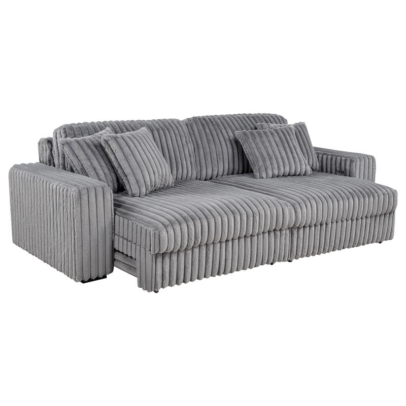 Pemberly Row Channel Tufted Fabric Dual Power Chaise Sofa in Gray