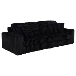 Pemberly Row Channel Tufted Fabric Dual Power Chaise Sofa in Black