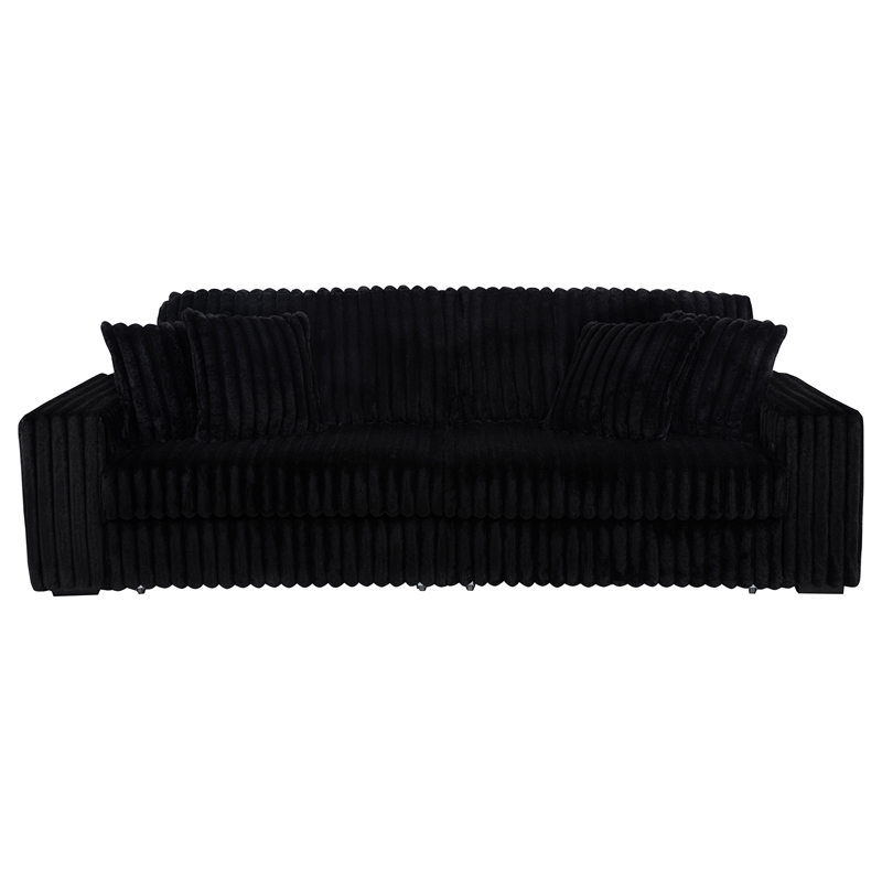 Pemberly Row Channel Tufted Fabric Dual Power Chaise Sofa in Black