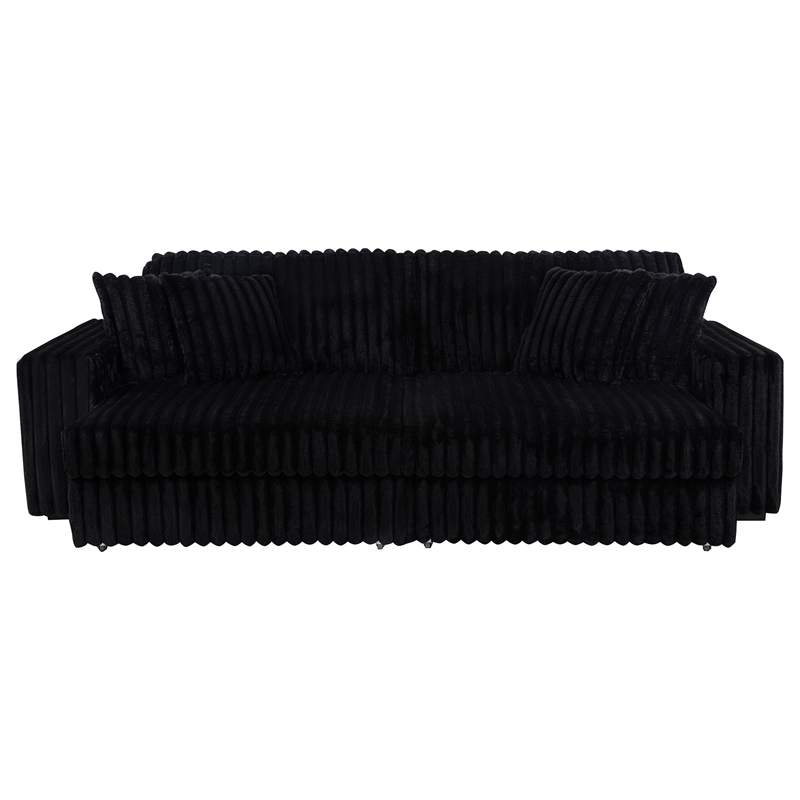 Pemberly Row Channel Tufted Fabric Dual Power Chaise Sofa in Black
