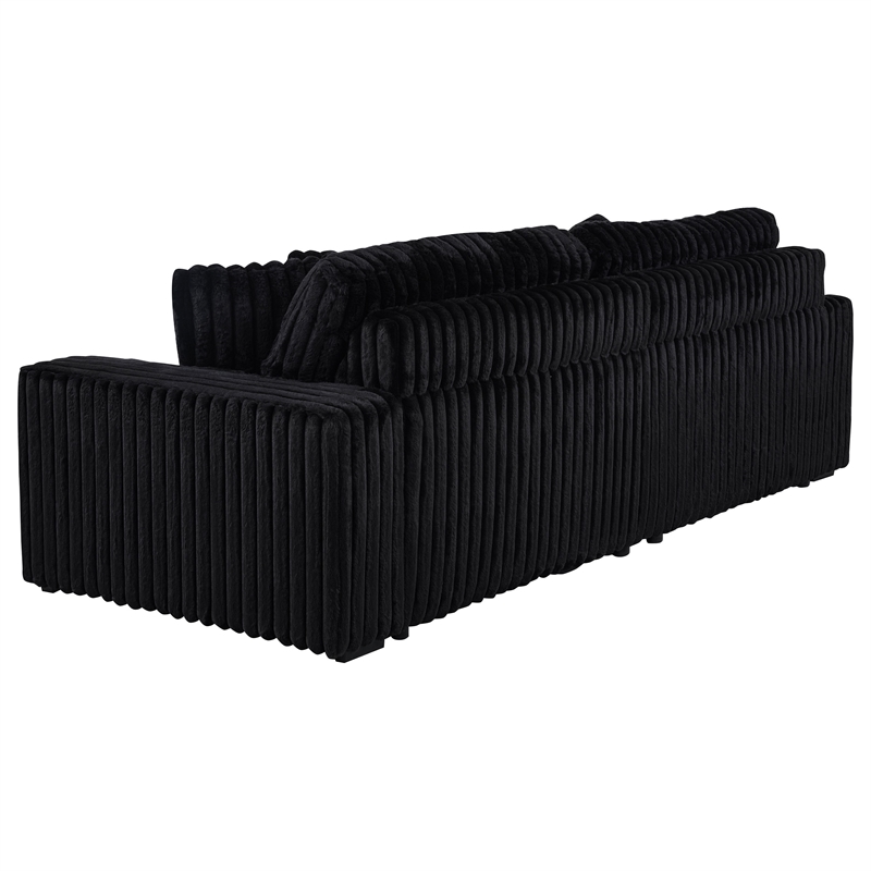 Pemberly Row Channel Tufted Fabric Dual Power Chaise Sofa in Black