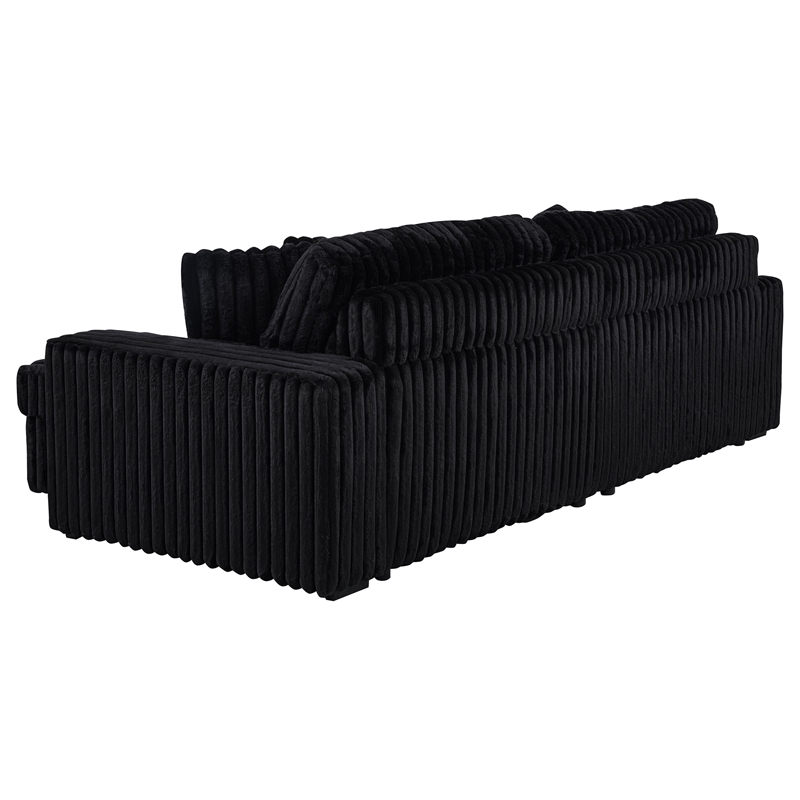Pemberly Row Channel Tufted Fabric Dual Power Chaise Sofa in Black