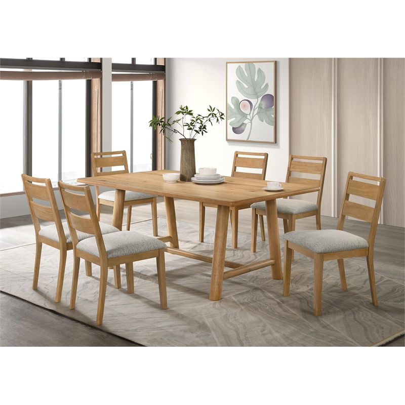Pemberly Row 7-Piece Transitional Wood Dining Table Set in Washed Oak Brown