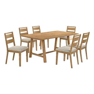 Pemberly Row 7-Piece Transitional Wood Dining Table Set in Washed Oak Brown
