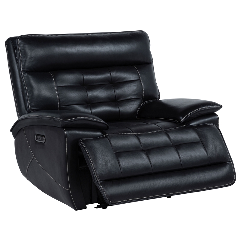 Pemberly Row Transitional Tufted Leather Dual Power Recliner Chair in Black