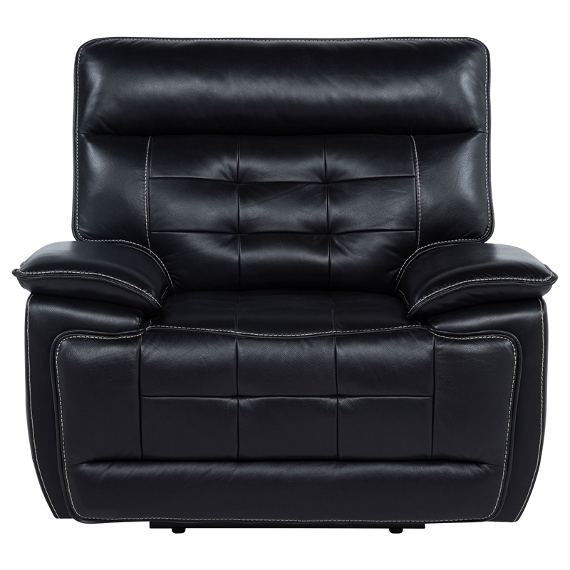 Pemberly Row Transitional Tufted Leather Dual Power Recliner Chair in Black