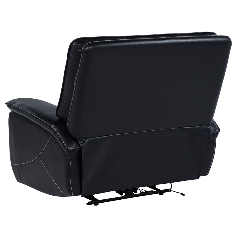 Pemberly Row Transitional Tufted Leather Dual Power Recliner Chair in Black