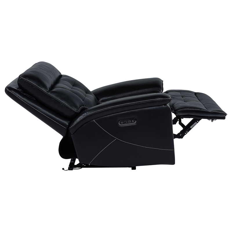 Pemberly Row Transitional Tufted Leather Dual Power Recliner Chair in Black
