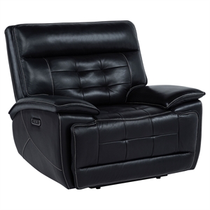 Pemberly Row Transitional Tufted Leather Dual Power Recliner Chair in Black