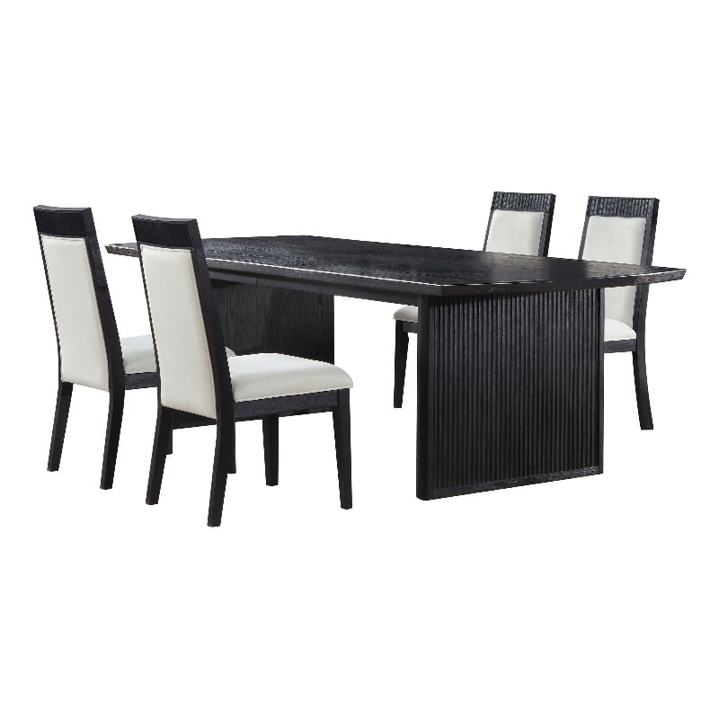 Pemberly Row 5-Piece Wood Extension Leaf Dining Table Set in Black/Ivory
