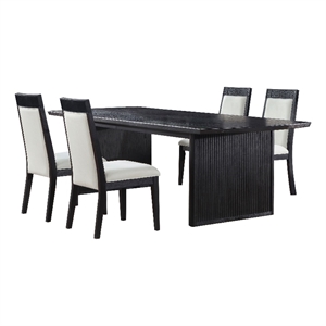 Pemberly Row 5-Piece Wood Extension Leaf Dining Table Set in Black/Ivory