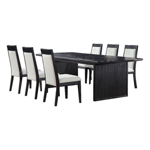 Pemberly Row 7-Piece Wood Extension Leaf Dining Table Set in Black/Ivory