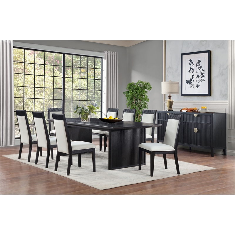 Pemberly Row 9-Piece Wood Extension Leaf Dining Table Set in Black/Ivory