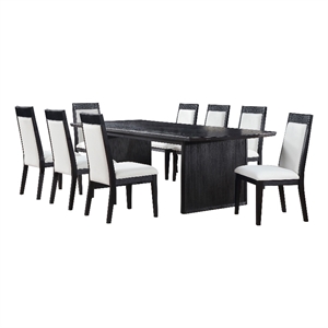 Pemberly Row 9-Piece Wood Extension Leaf Dining Table Set in Black/Ivory
