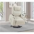 Pemberly Row Transitional Faux Leather Power Lift Massage Recliner in Ivory
